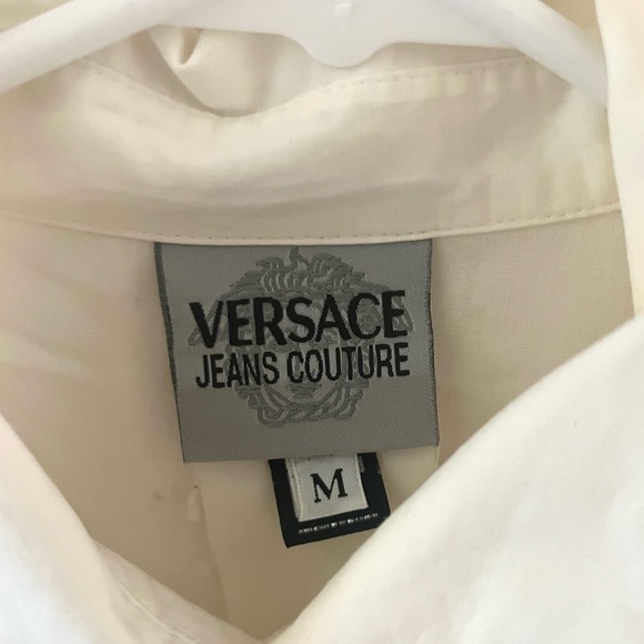 Vintage Y2K 90s Versace Jeans Couture White Embellished Button Front Shirt Sz S - Picture 2 of 6